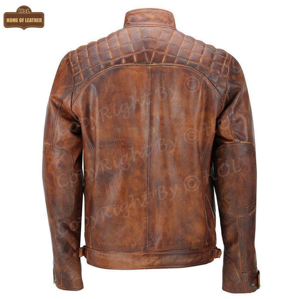HoL M005 Men's Biker Quilted Brown Vintage Distressed Motorcycle Jacket - Home of Leather