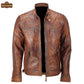 HoL M005 Men's Biker Quilted Brown Vintage Distressed Motorcycle Jacket - Home of Leather