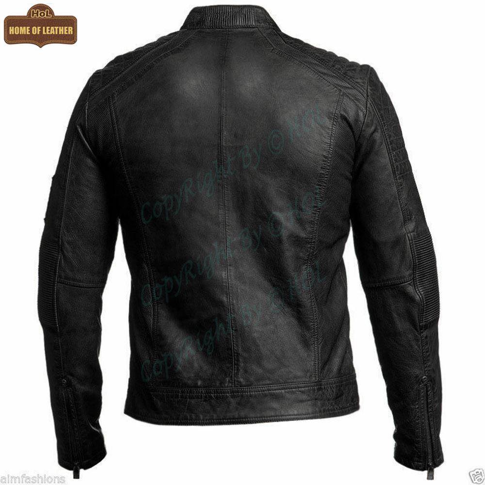 M001 Cafe Racer Black Men's Biker Vintage Motorcycle Jacket - Home of Leather