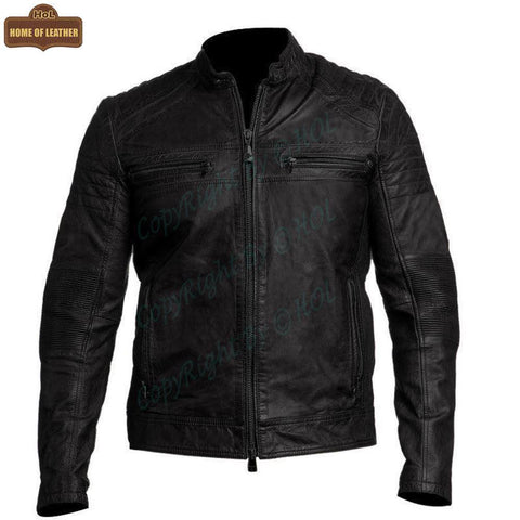 M001 Cafe Racer Black Men's Biker Vintage Motorcycle Jacket - Home of Leather