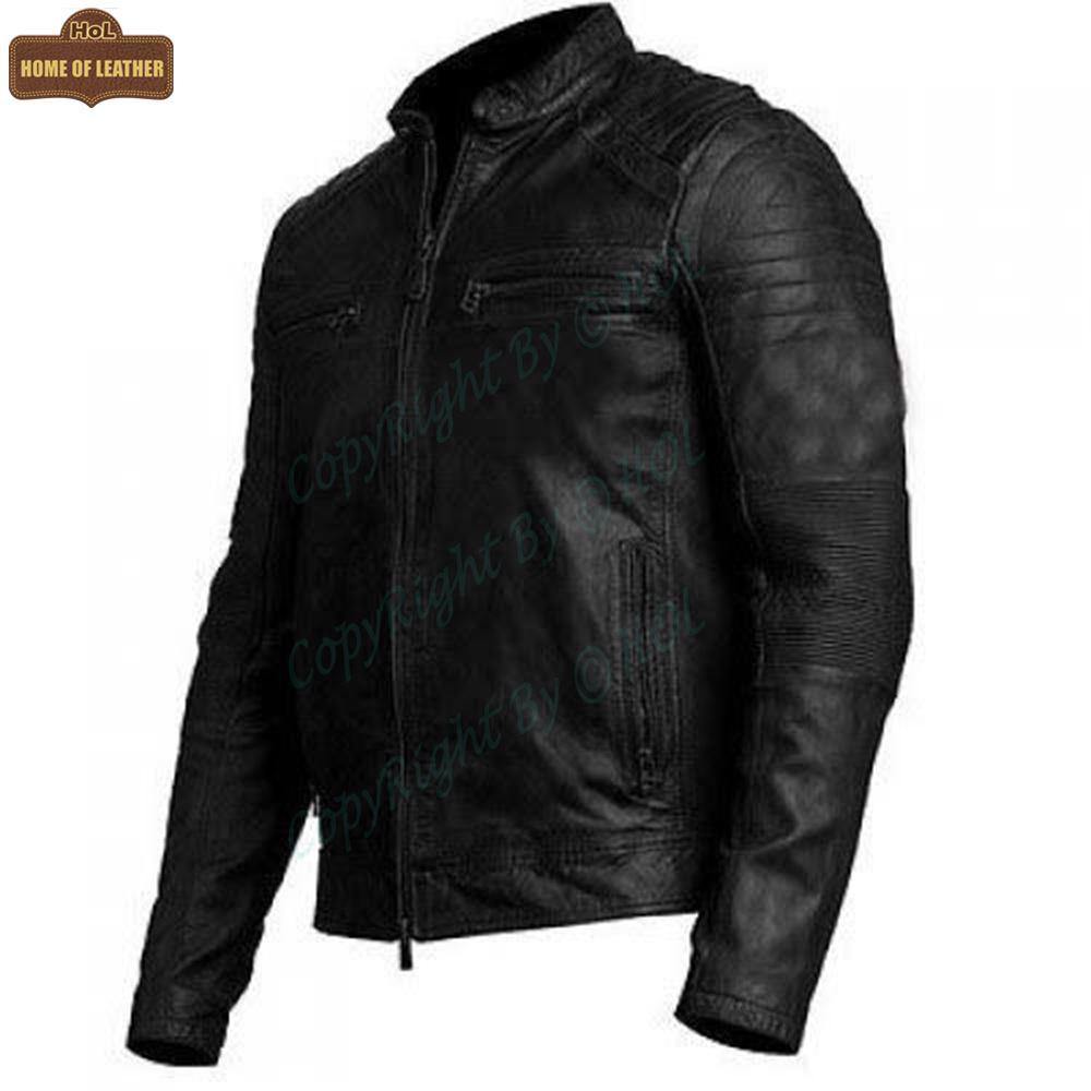 M001 Cafe Racer Black Men's Biker Vintage Motorcycle Jacket - Home of Leather