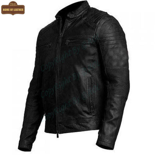 M001 Cafe Racer Black Men's Biker Vintage Motorcycle Jacket - Home of Leather