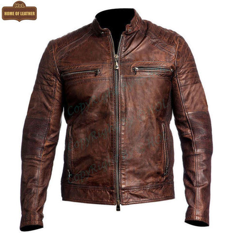 M002 Cafe Racer Men's Vintage Style Retro Brown Distressed Jacket - Home of Leather