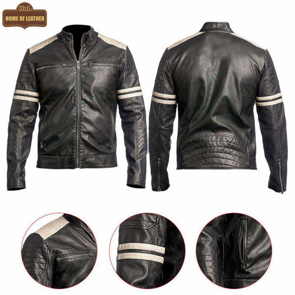 M003 Cafe Racer Black Vintage Retro 1 Men's Jacket 2020 - Home of Leather