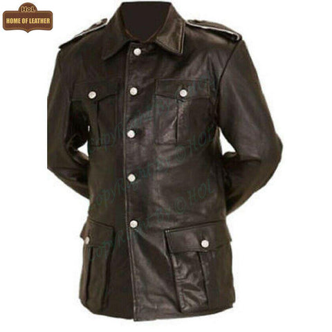 M004 Cafe Racer German Panzer Brown Coat for Men's - Home of Leather