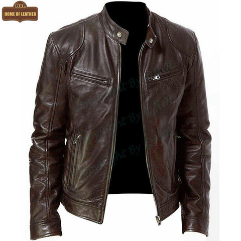 M011 Vintage Cafe Racer Brown Men Retro Biker Stylish Jacket - Home of Leather