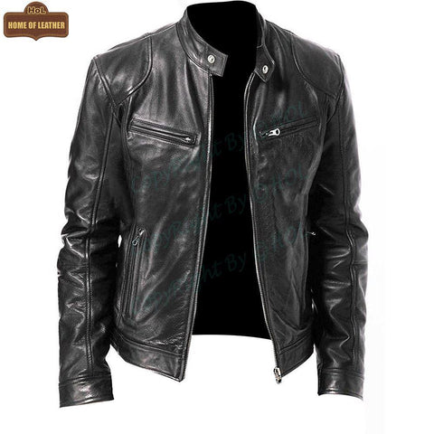M012 Vintage Cafe Racer Black Men Retro Biker Stylish Genuine Leather Jacket - Home of Leather