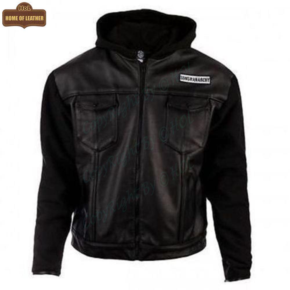 M016 Fashion (SOA) Sons of Anarchy Hoodie Style Black Men's Jacket - Home of Leather