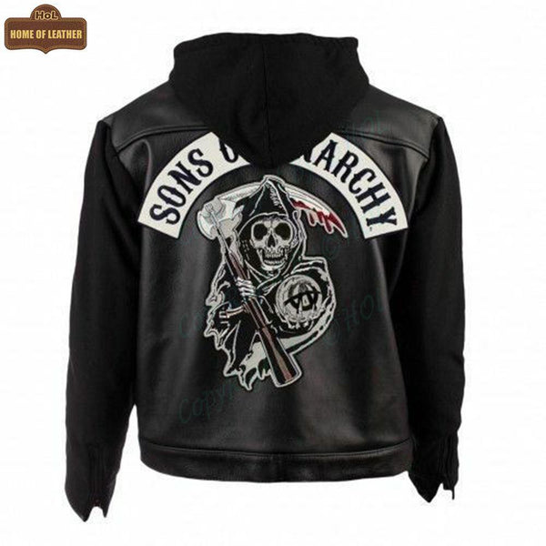 M016 Fashion (SOA) Sons of Anarchy Hoodie Style Black Men's Jacket - Home of Leather