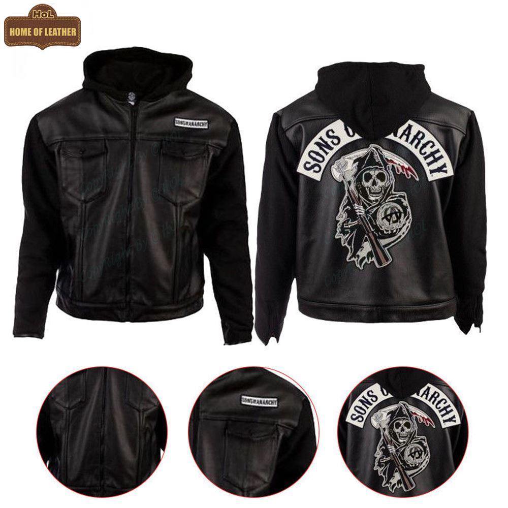 M016 Fashion (SOA) Sons of Anarchy Hoodie Style Black Men's Jacket - Home of Leather