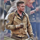 M017 Fury Brad Pitt Tanker Style WWII US Military Khaki Real Cotton Jacket For Men's - Home of Leather