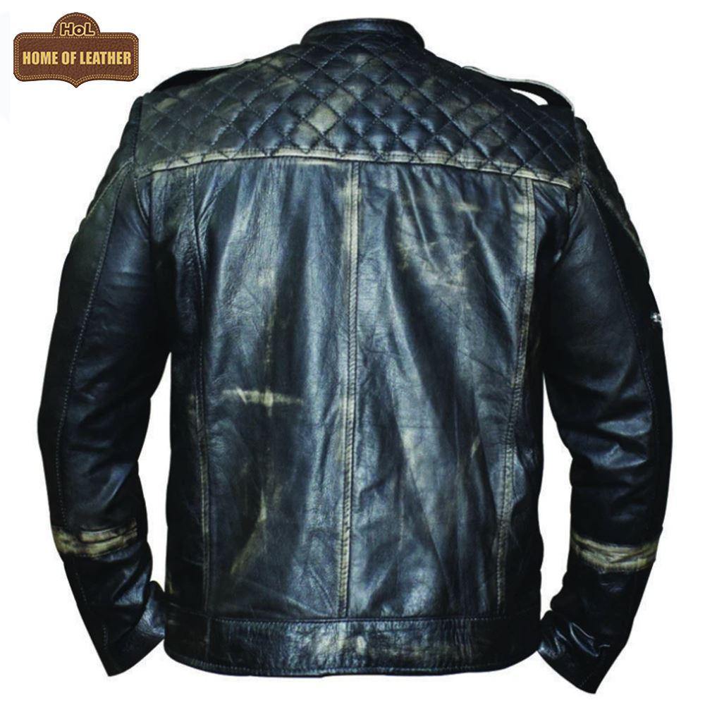 M021 New US Flag Black Vintage Distressed Moto Retro Jacket - Home of Leather