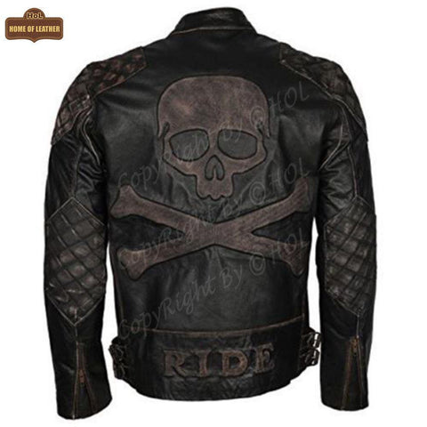 M023 Motorcycle Fashion Skull Vintage Men's Brown Biker Wear Ride Jacket - Home of Leather