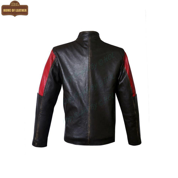 M032 Men's Genuine Leather Cafe Racer Brown France Flag Jacket - Home of Leather