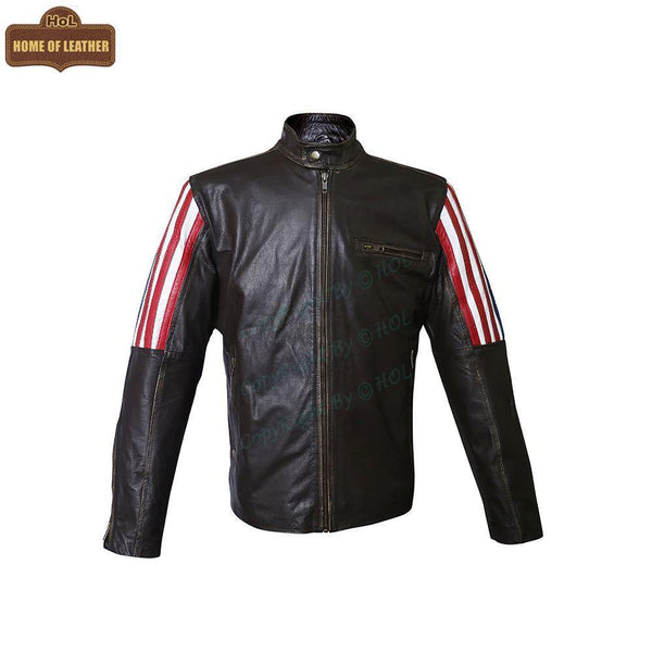 M039 New Style 2019 Racer US Flag Men's Leather Jacket - Home of Leather