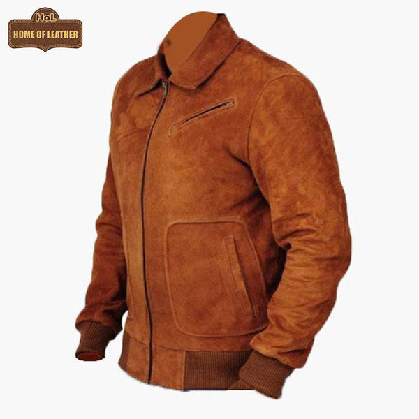 M045 Men Style Brown Ribbed Genuine Suede Leather Jacket Vintage Coat - Home of Leather