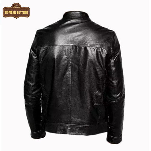M046 Cafe Racer Genuine Leather Men's Biker Jacket Black Motorcycle Coat - Home of Leather