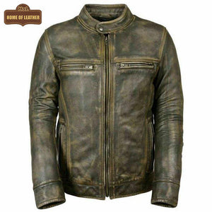 M048 Vintage Style Motorcycle Distressed Wax Biker Racer Jacket - Home of Leather