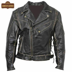 M049 Bike Wear Terminator Fashion Black Motorcycle Real Leather Jacket For Men - Home of Leather
