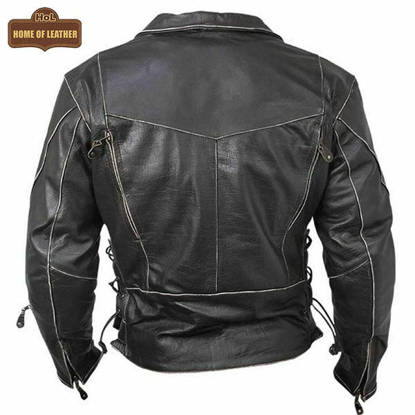M049 Bike Wear Terminator Fashion Black Motorcycle Real Leather Jacket For Men - Home of Leather