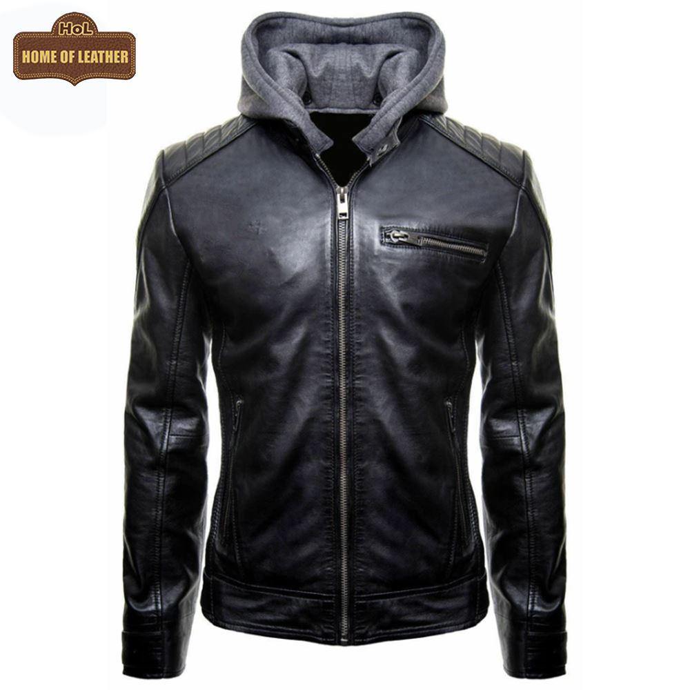 M055 The Dark Knight Hooded Gotham Outlaw Batman Justice League Leather Jacket For Men - Home of Leather