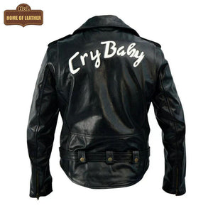 M065 Johnny Depp Black Leather Cry Baby Motorcycle Leather Jacket - Home of Leather