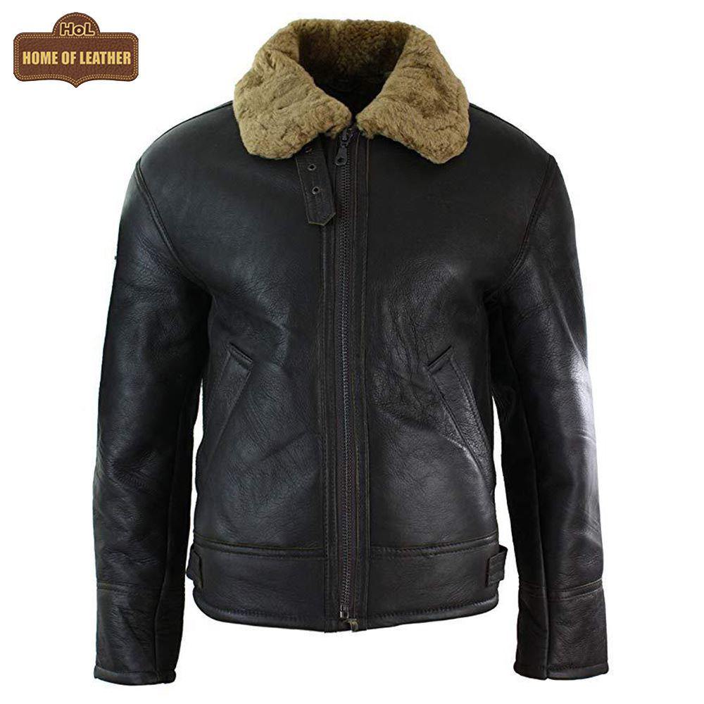 Men's B018 Aviator B3 Real Leather Shearling Sheepskin Flying Pilot Warm Winter World War Jacket Leather Jacket - Home of Leather 
