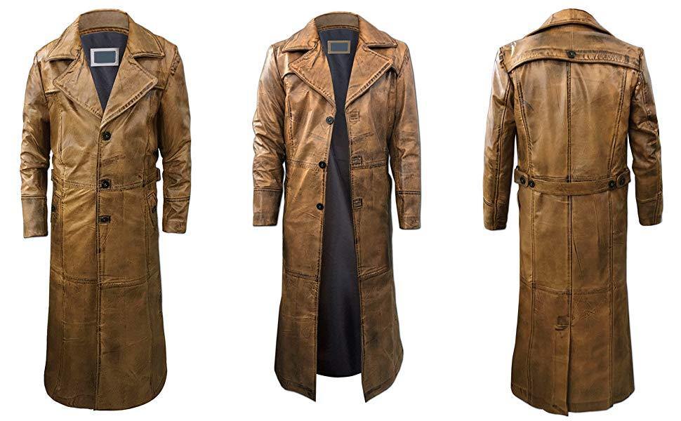 Men's Leather Trench Coat for Men Long Jacket Vintage Distressed C015 Brown Coat - Home of Leather