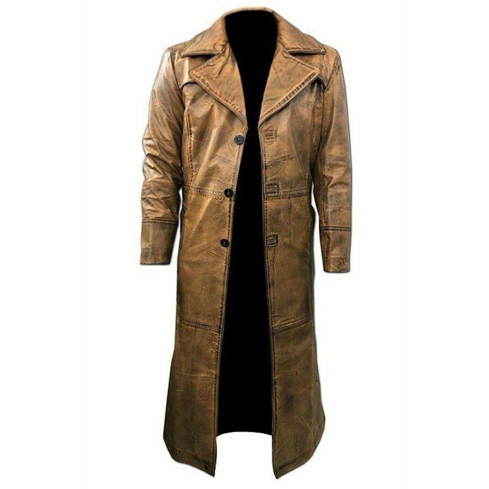 Men's Leather Trench Coat for Men Long Jacket Vintage Distressed C015 Brown Coat - Home of Leather