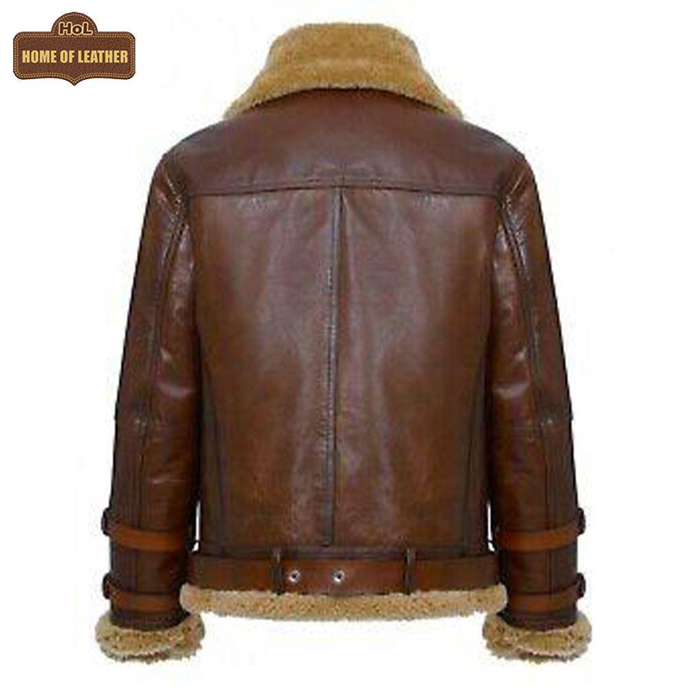Men's Real Shearling Sheepskin Leather Pilot Aviator B021 Bomber Flying Jacket Leather Jacket - Home of Leather 