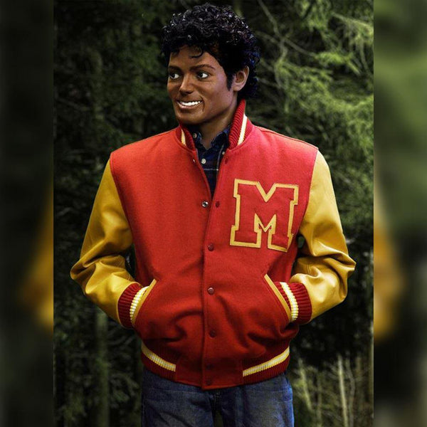 Michael Jackson M061 Thriller M Logo Varsity Summer Wear Fleece Jacket For Men's - Home of Leather