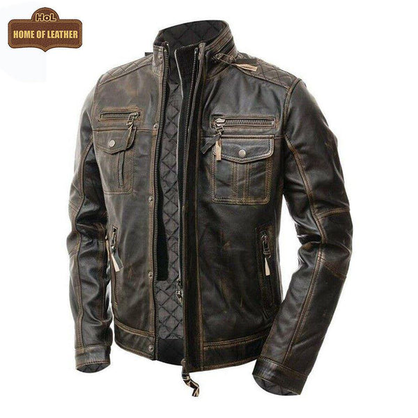 New M036 Multi Zipper Distressed Casual Wear Men's Jacket - Home of Leather