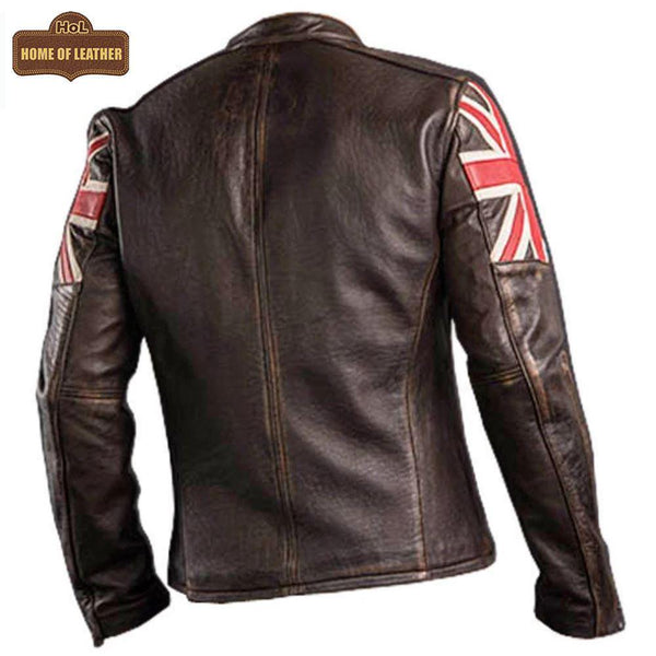 UK Flag M034 Cafe Racer Stylish Brown Biker Vintage Men's Jacket 2020 - Home of Leather