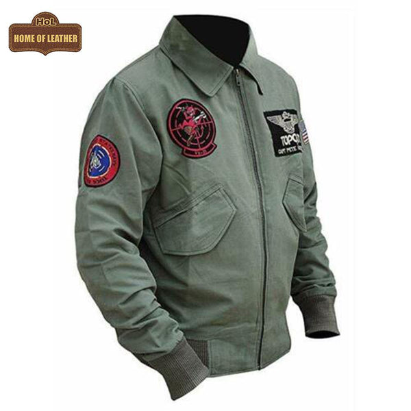 US Army Tom Cruise Top Gun M058 Green Cotton Jacket - Home of Leather