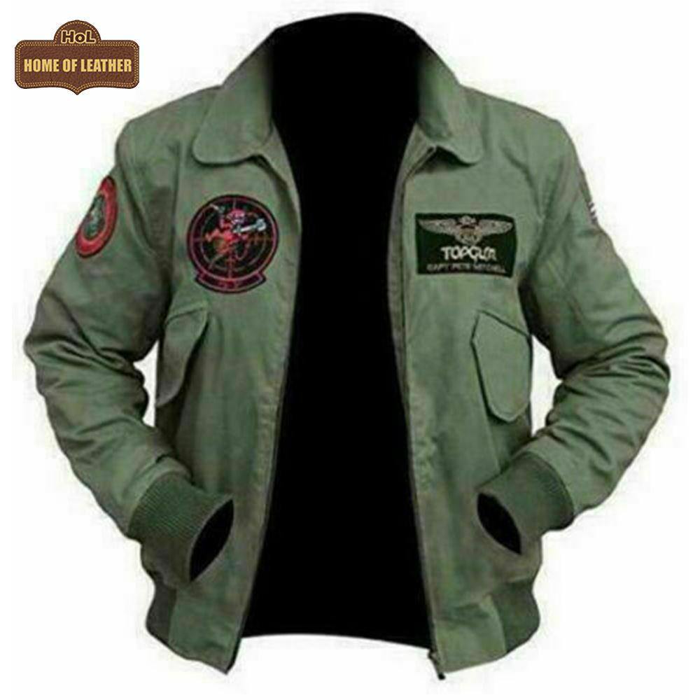 US Army Tom Cruise Top Gun M058 Green Cotton Jacket - Home of Leather