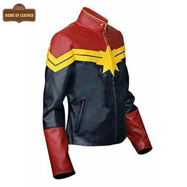 W002 Captain Marvel Carol Danvers Women's Avengers End Game Faux Leather Jacket - Home of Leather