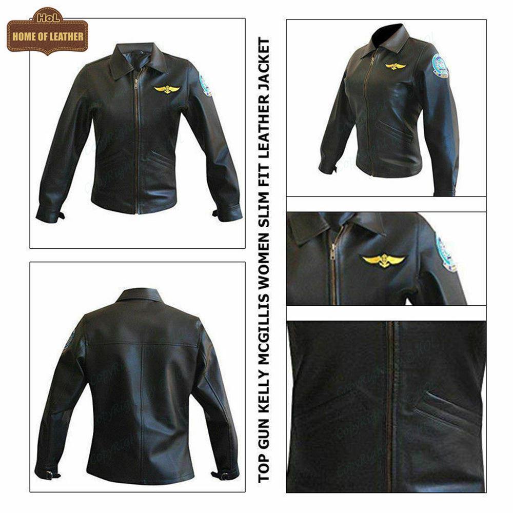 W006 Kelly McGillis Top Gun Black Fashion Real Leather Women's Military Style Jacket 2020 - Home of Leather
