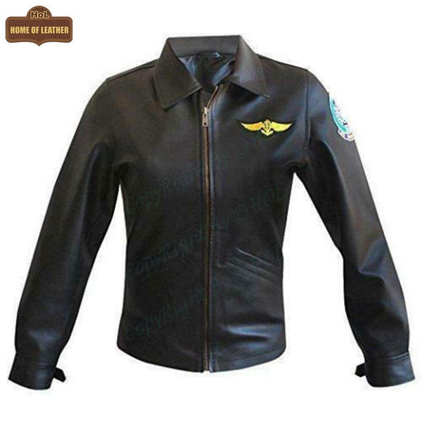W006 Kelly McGillis Top Gun Black Fashion Real Leather Women's Military Style Jacket 2020 - Home of Leather