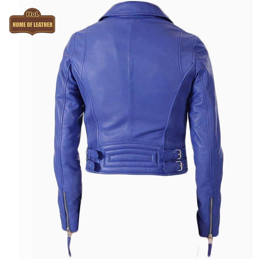 W015 Blue Biker Motorcycle Wear Faux Leather Jacket For Women Leather Jacket - Home of Leather 